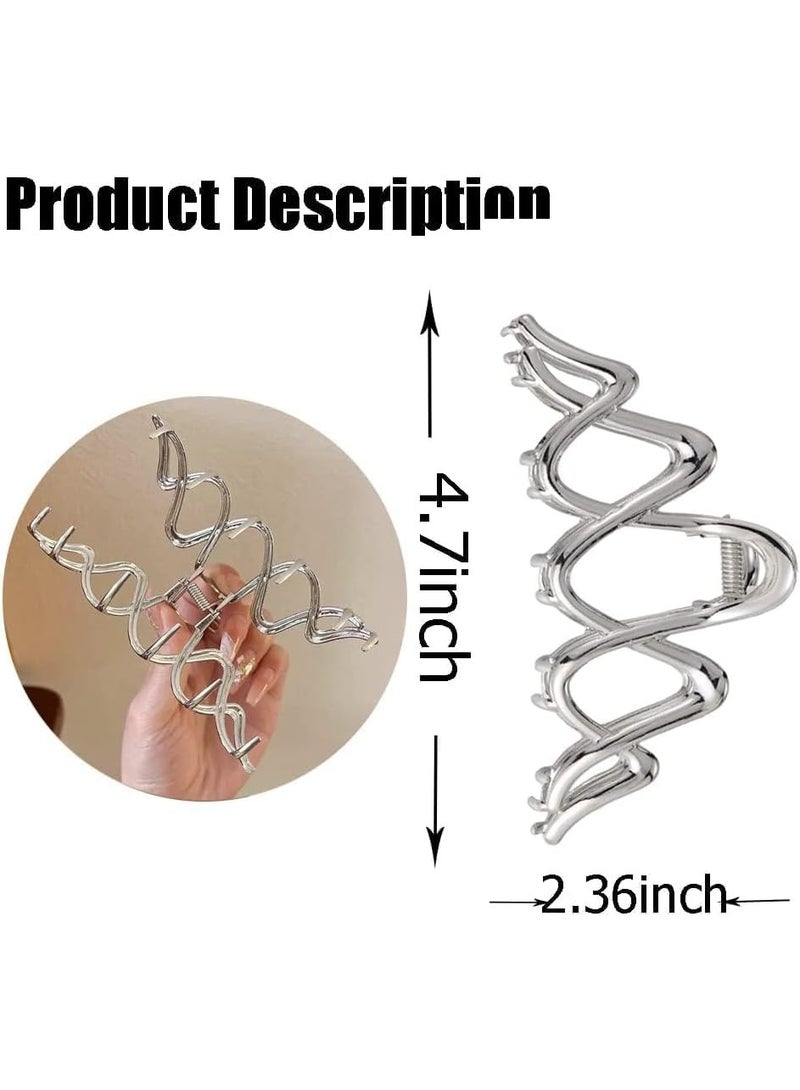 CLENEA Metal Hair Clips, Elegant Large Sliver Hair Claw Clips Geometry Wave Design Strong Hold Claw Clips, Hair Accessories for Women Thick Hair No Slip Hair Jaw Clips Hair Catch Hairpins - Image 2